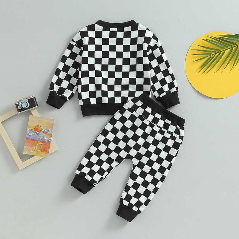 Clothing Sets 2023-06-06 Lioraitiin 0-5Years Toddler Girls Boys 2Pcs Fall Clothing Outfit Plaid Long Sleeve Crew Neck Hoodie Sweatpants Set