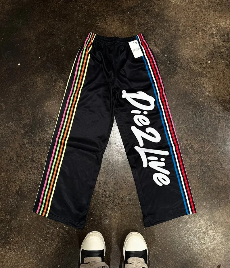 High Street Fashion Colorful Striped Letter Print Oversized Casual Pants Men Y2k Harajuku Retro Gothic Rock Straight Pant 240713