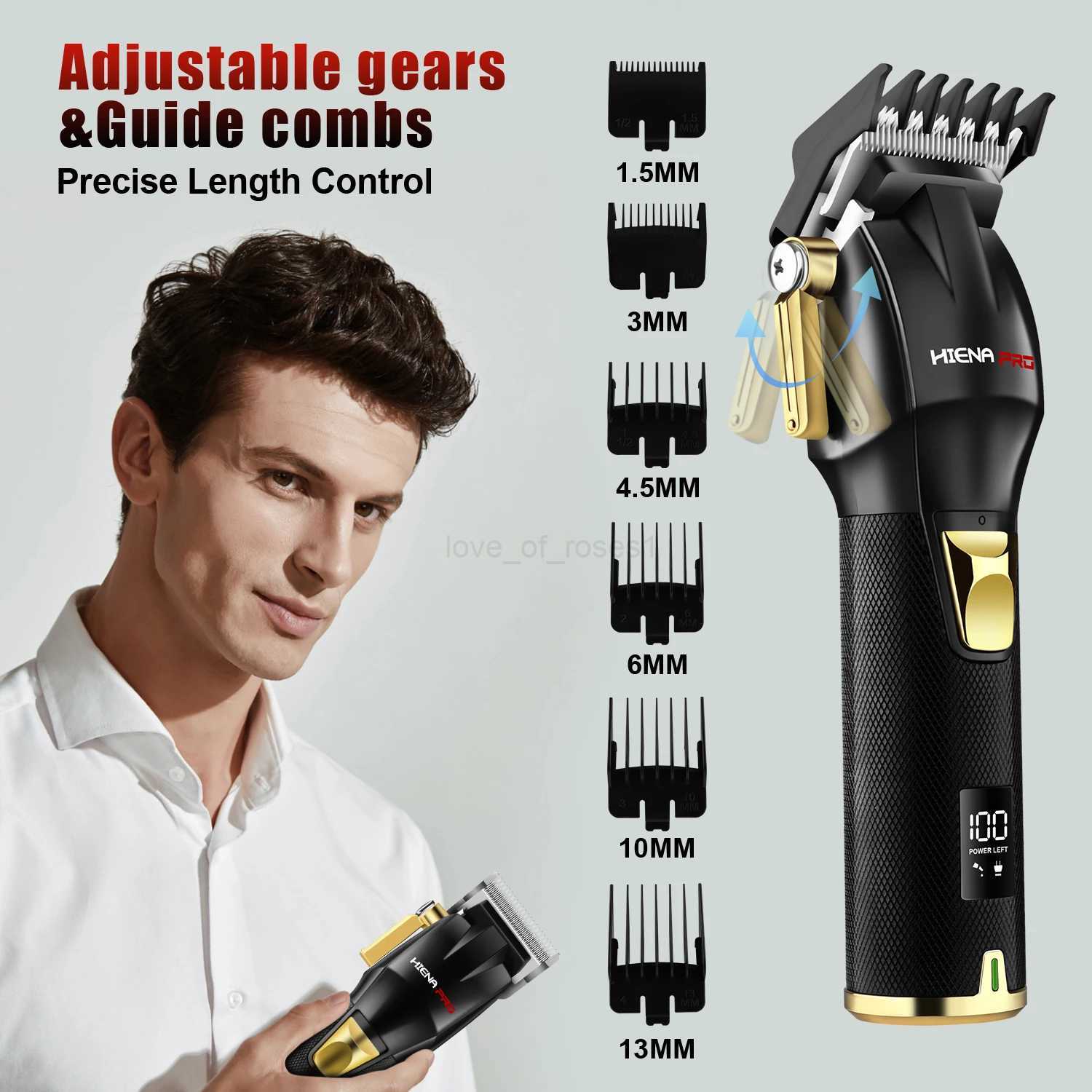 HIENA Pro Hair Clipper set for men 1.5-13mm limit guide Comb professional barber machines Cordless haircut Electric hair trimmerM240715