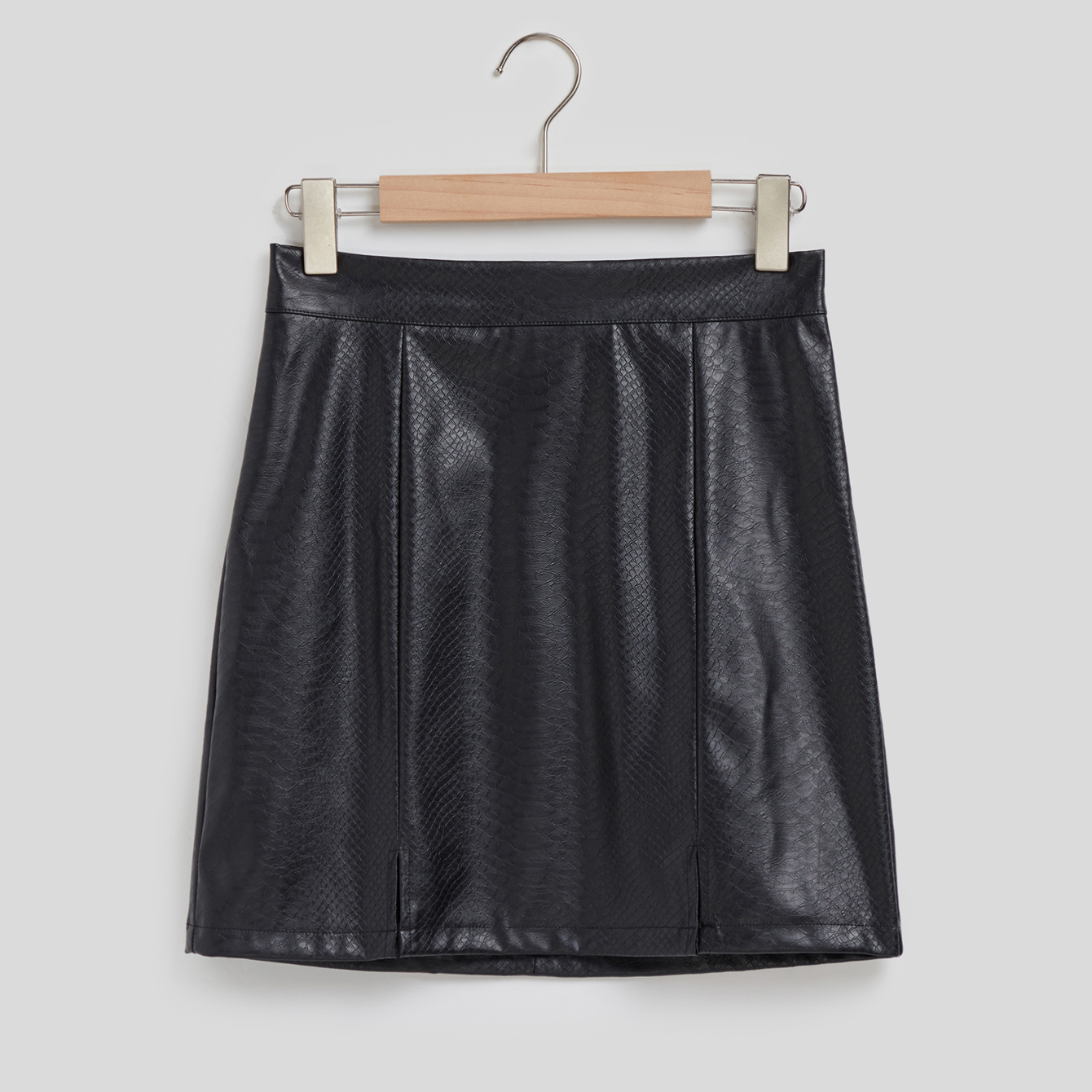 PU leather with buttocks, tight fitting high waisted crocodile pattern split skirt, sexy spicy girl A-line straight leg one step short skirt