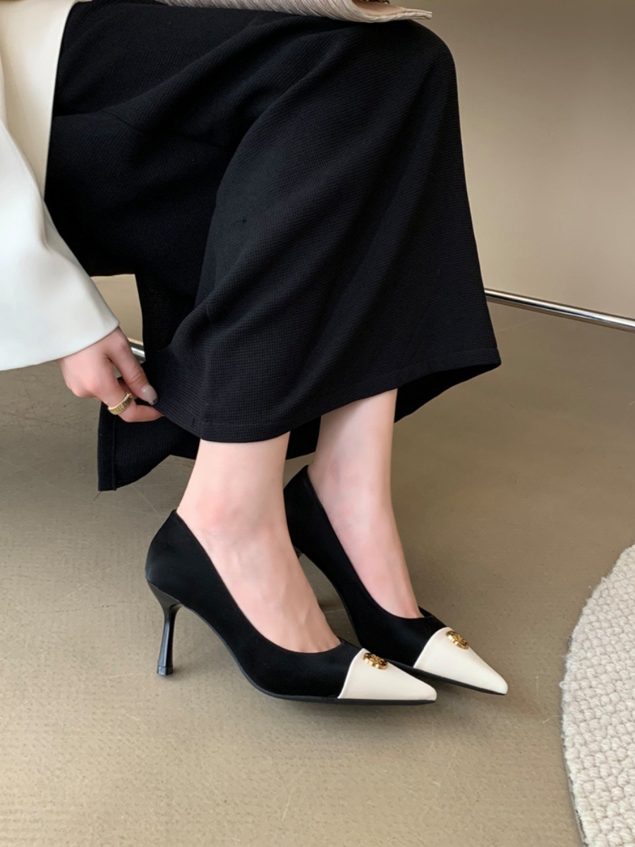 Shipping high Free Skirt pointed heels, fairy slim shoes, gentle style single shoes for spring and summer 2024 Lhshoe