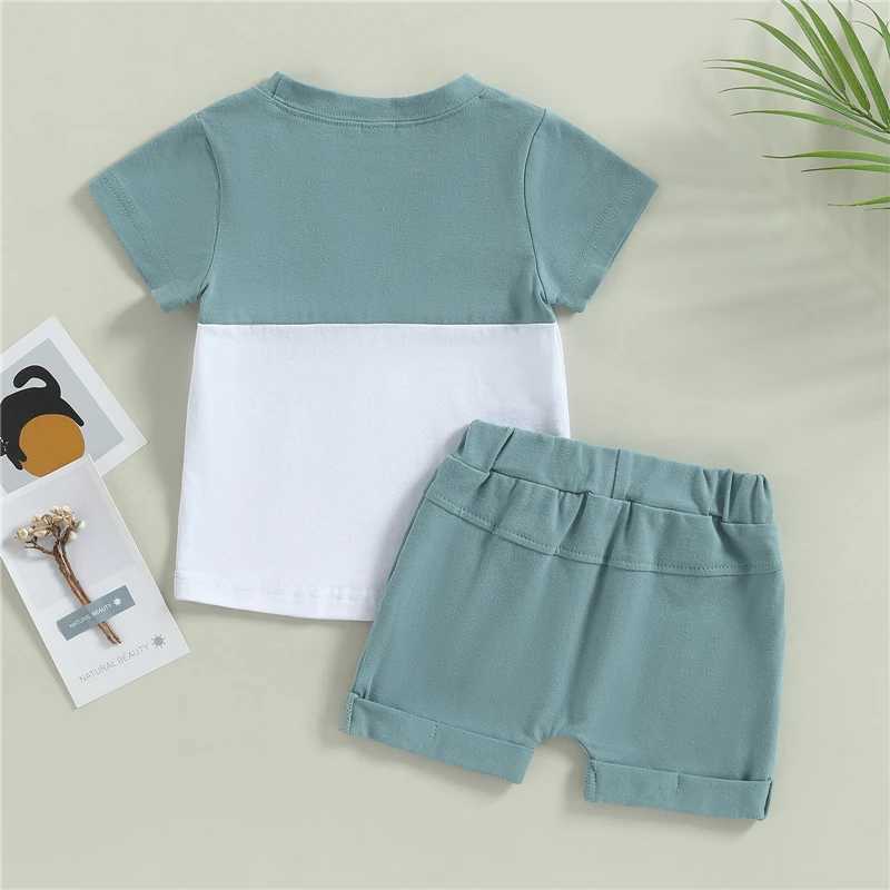 Clothing Sets Toddler Infant Baby Boys Summer Clothing Sets Short Sleeve Contrast Color Tops + Solid Color Drstring Shorts 2pcs Outfit