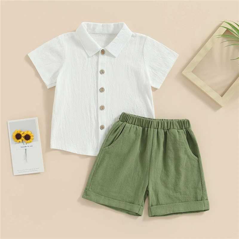 Clothing Sets 2Pcs Toddler Kid Boys Summer Outfits Short Sleeve Button Down Lapel Shirt + Shorts Set Baby Clothes Boys Clothing Suit