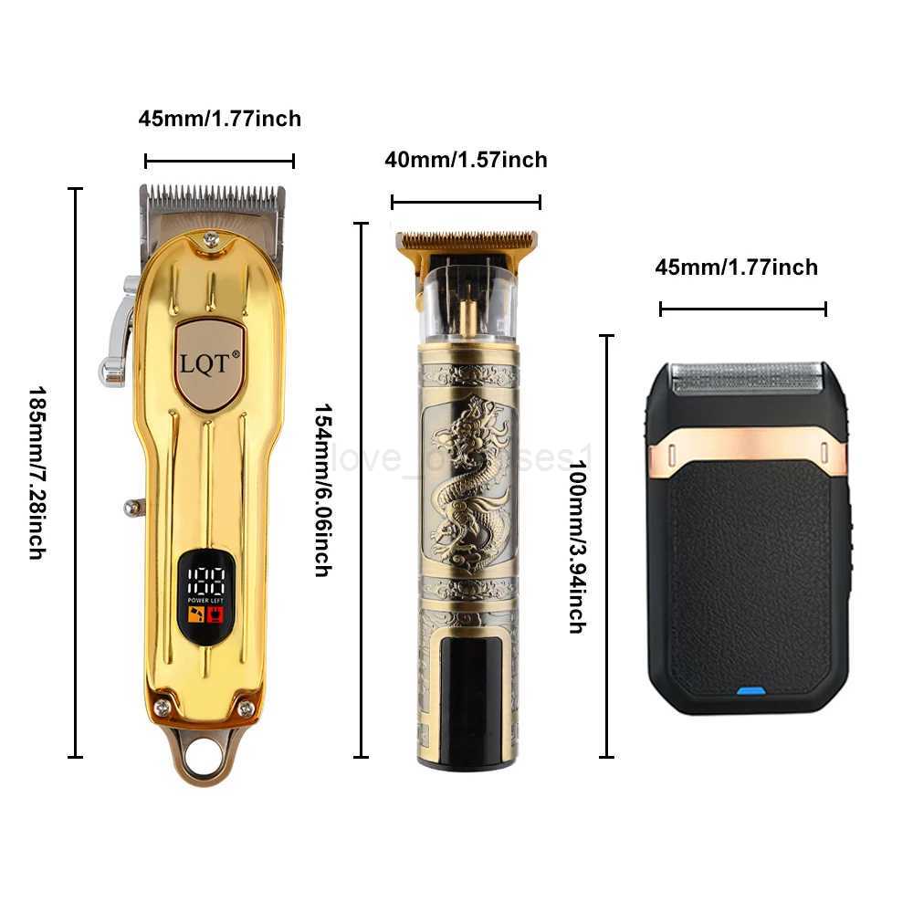 LQT 3pcs Mens electric Hair clipper - Precision T-tip carving scissors and beard trimmer set USB charging smart display screenM240715