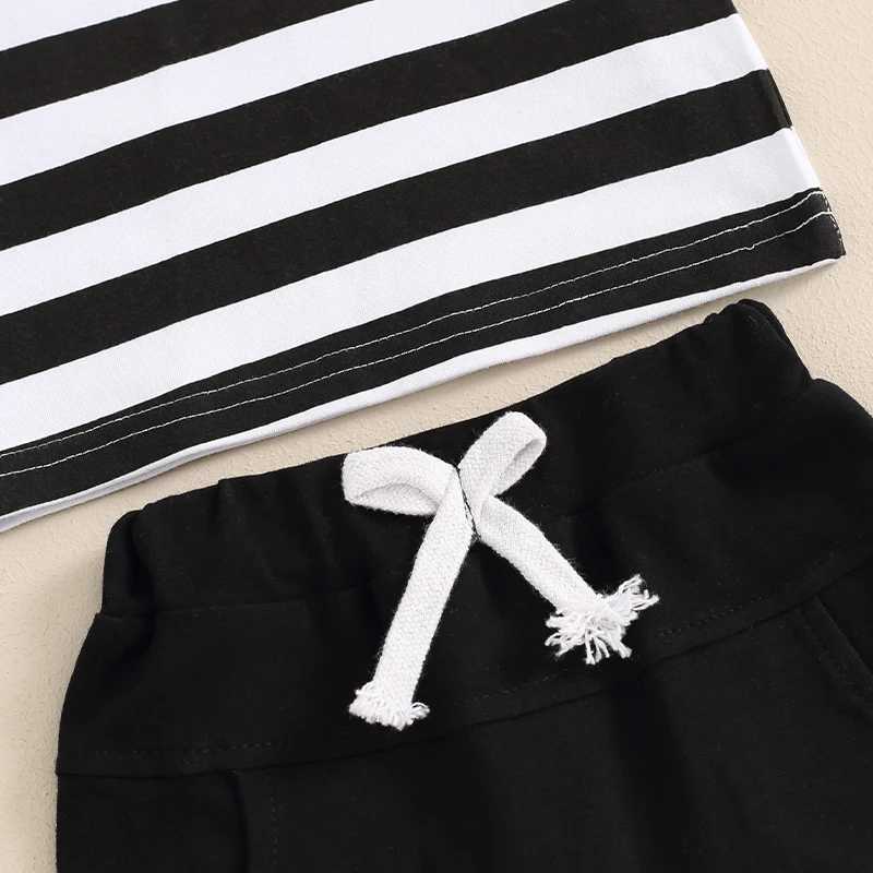Clothing Sets 2024-04-05 Lioraitiin 0-3Y Toddler Baby Boy Summer Outfits Short Sleeve Striped Print Tops + Shorts Set Clothing