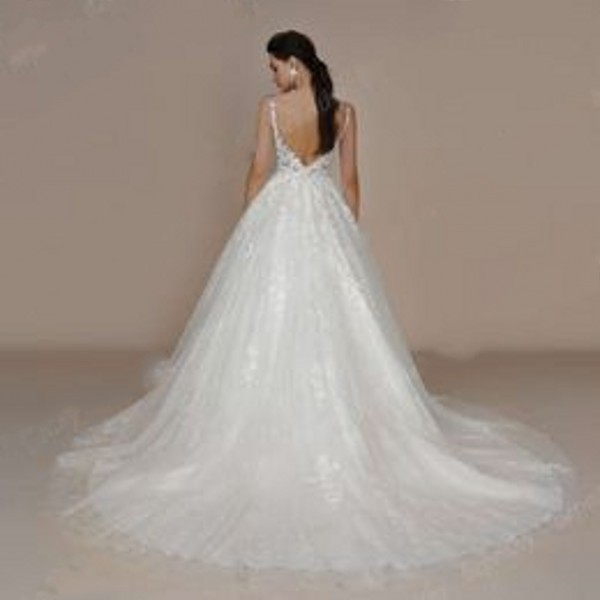 Sexy Backless Scoop Lace Wedding Dresses For Bride France Court Train Glitter Skirt A e Sleeveless Women Bridal Gown