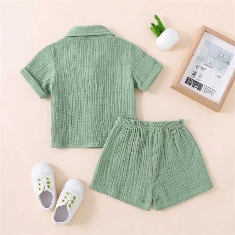 Clothing Sets 2023-04-04 Lioraitiin 0-3Years Toddler Baby 2Pcs Summer Outfits Solid Short Sleeve Button Down Lapel Shirt Shorts Set