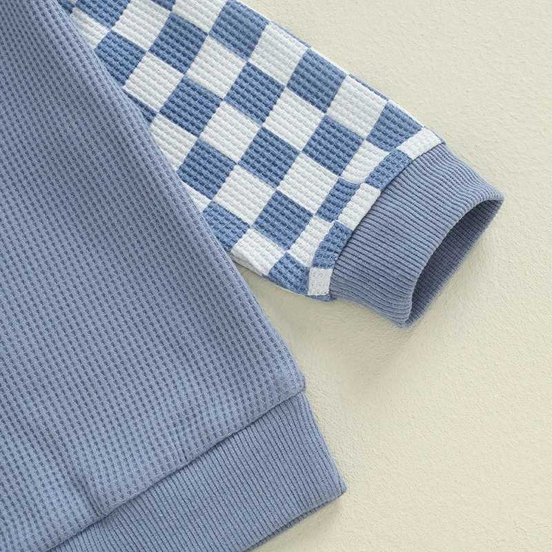 Clothing Sets Baby Boy Waffle Clothes Toddler Outfit Checkerboard Long Sleeve Sweatshirt Elastic Waist Pants with Pockets 2 Piece Set for Fall