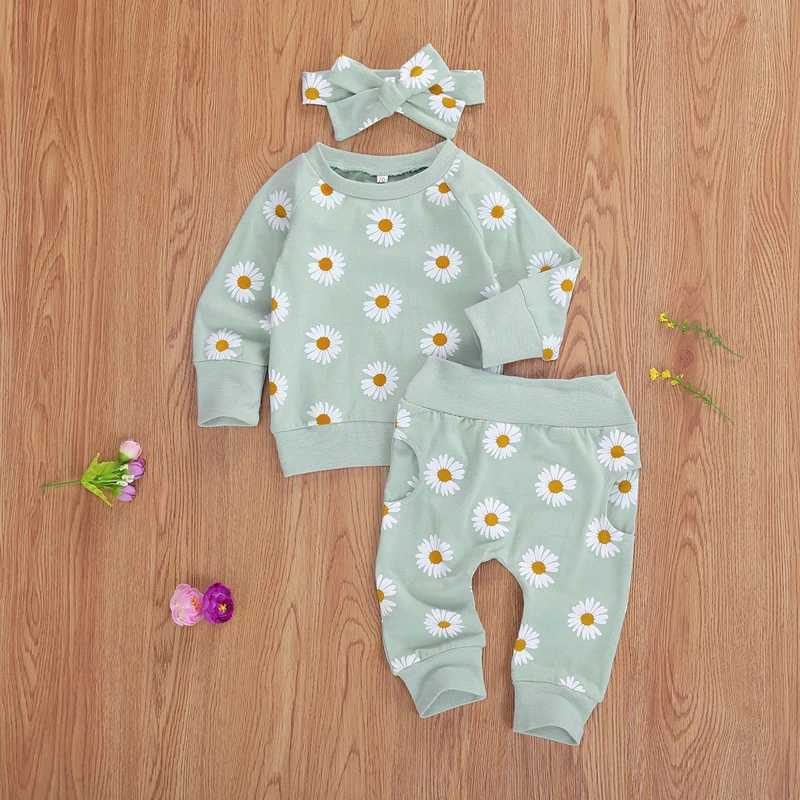 Clothing Sets 0-24M Toddler Newborn Infant Baby Girl Autumn Clothing Set Daisy Printed Cotton Top Long pants 2Pcs Outfits 3Colors
