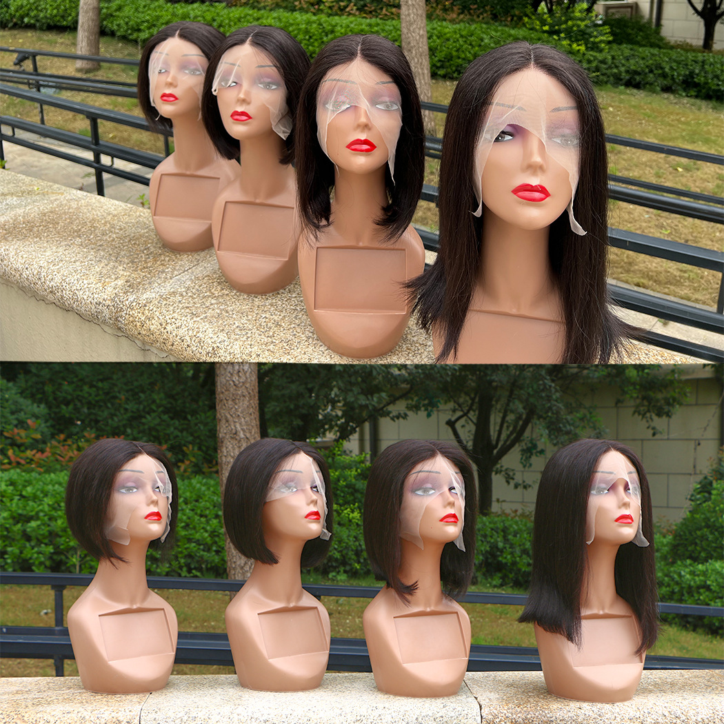 BOBO Human Hair Wigs Brazilian Human T Lace Closure Bob Wig Silky Straight Peruvian Indian Virgin Hair Natural Color 10-14inch