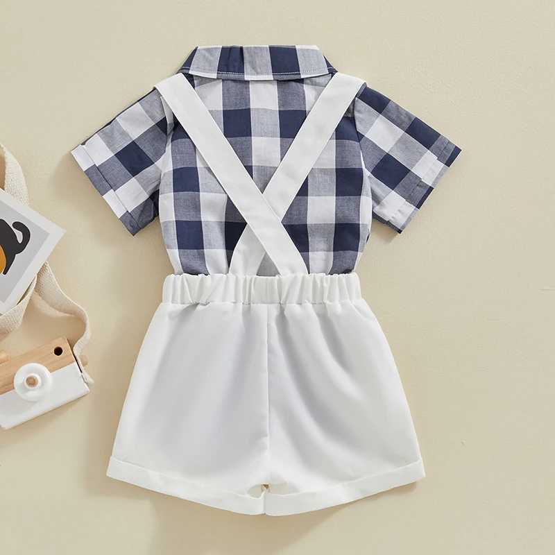Clothing Sets Baby Boy Summer Outfits Short Sleeve Button Down Plaid Tops + Adjustable Suspender Shorts Infant Toddler Clothing Set