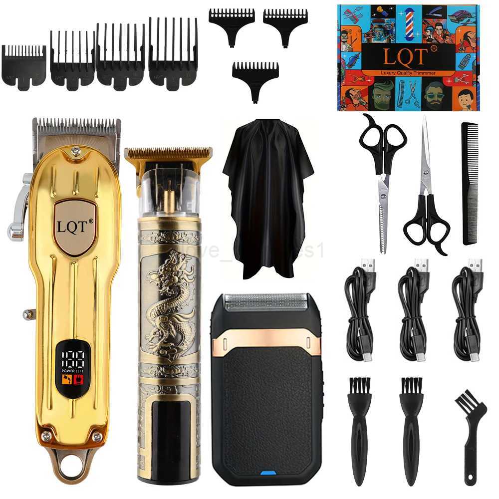 LQT 3pcs Mens electric Hair clipper - Precision T-tip carving scissors and beard trimmer set USB charging smart display screenM240715