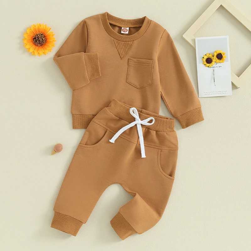 Clothing Sets 2023-10-11 Lioraitiin 0-18M Baby Boy 2Piece Outfits Solid Color Long Sleeve Sweatshirt +Pocket and Elastic Pants Toddler Clothes
