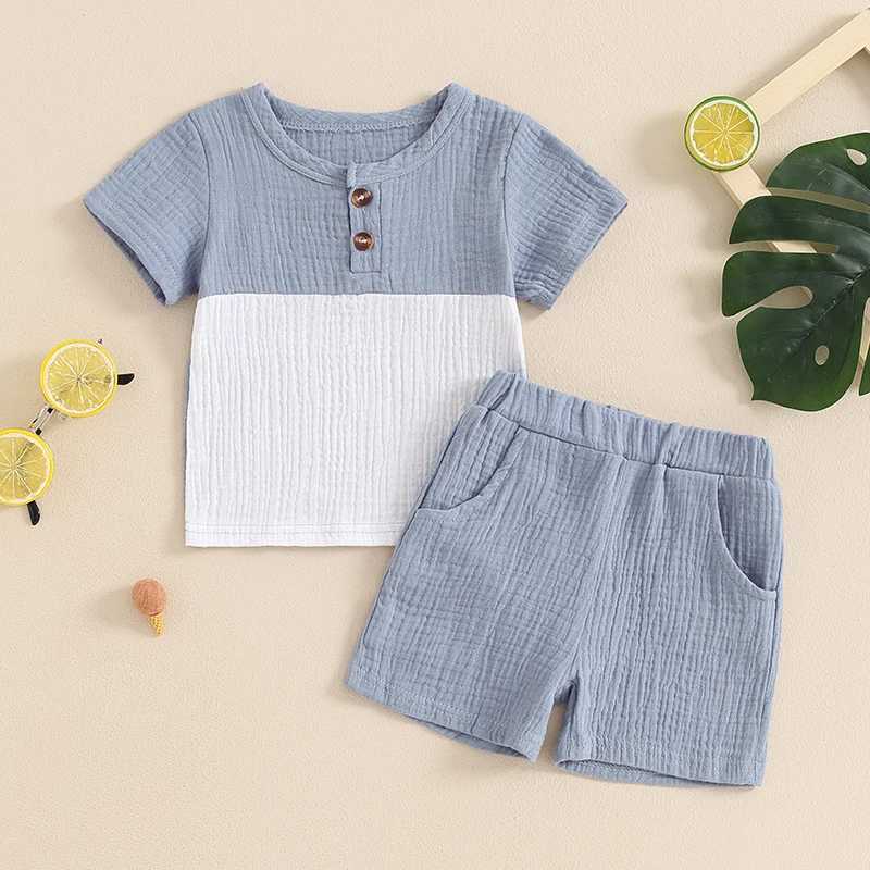 Clothing Sets 2024 Summer Baby Clothing Set Toddler Boys Clothes Suit Infant Patchwork Short Sleeve T-Shirts Elastic Waist Shorts Boys Outfits LGVC