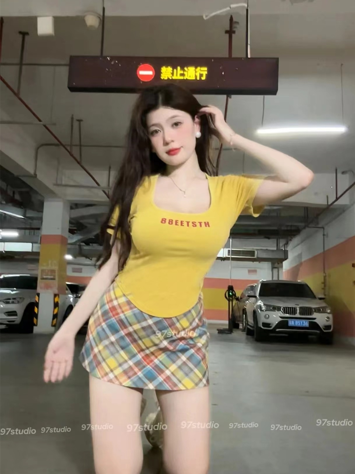 Fat MM2024 plus size women's clothing American style big collar shoulder short sleeved T-shirt INS spicy girl elastic slimming top