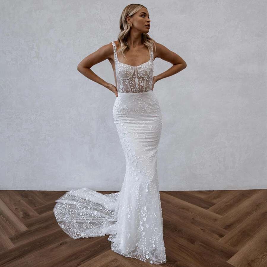 Fashion Lace Tank Sweetheart Designs Mermaid Wedding Backless Zipper With Buttons Bridal Dress Vestidos De Novia 0213