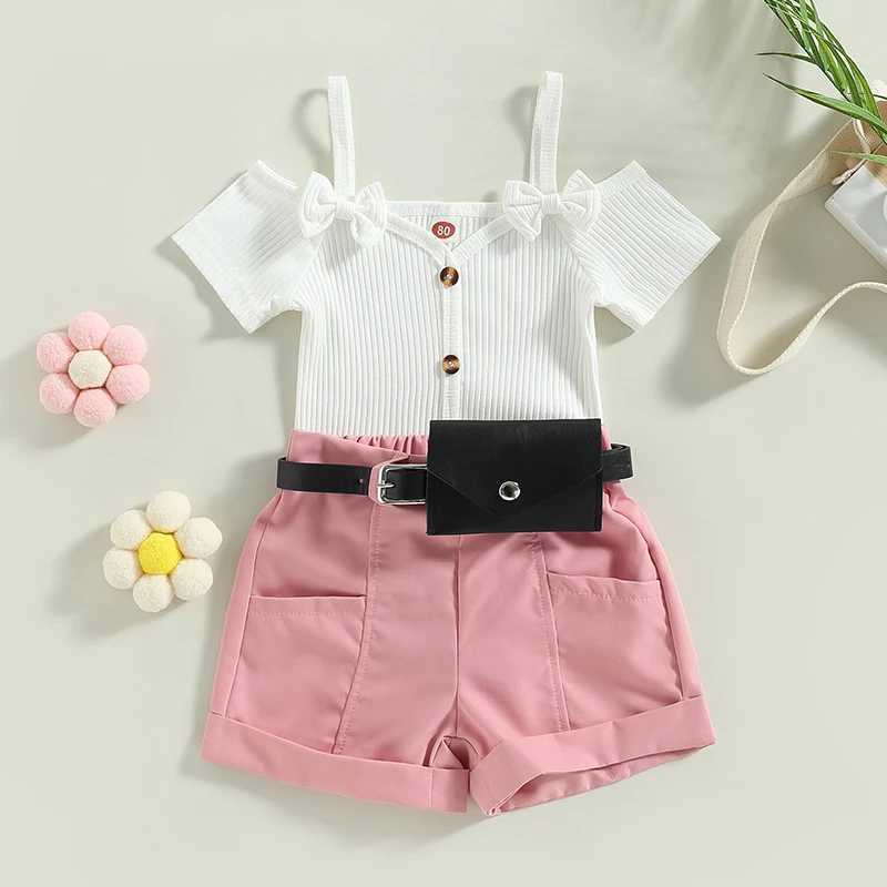 Clothing Sets 2023-02-03 Lioraitiin 0-4Years Kids Girls 2Pcs Summer Fashion Set Short Sleeve T-shirt with Rolled Hem Shorts and Waist Bag