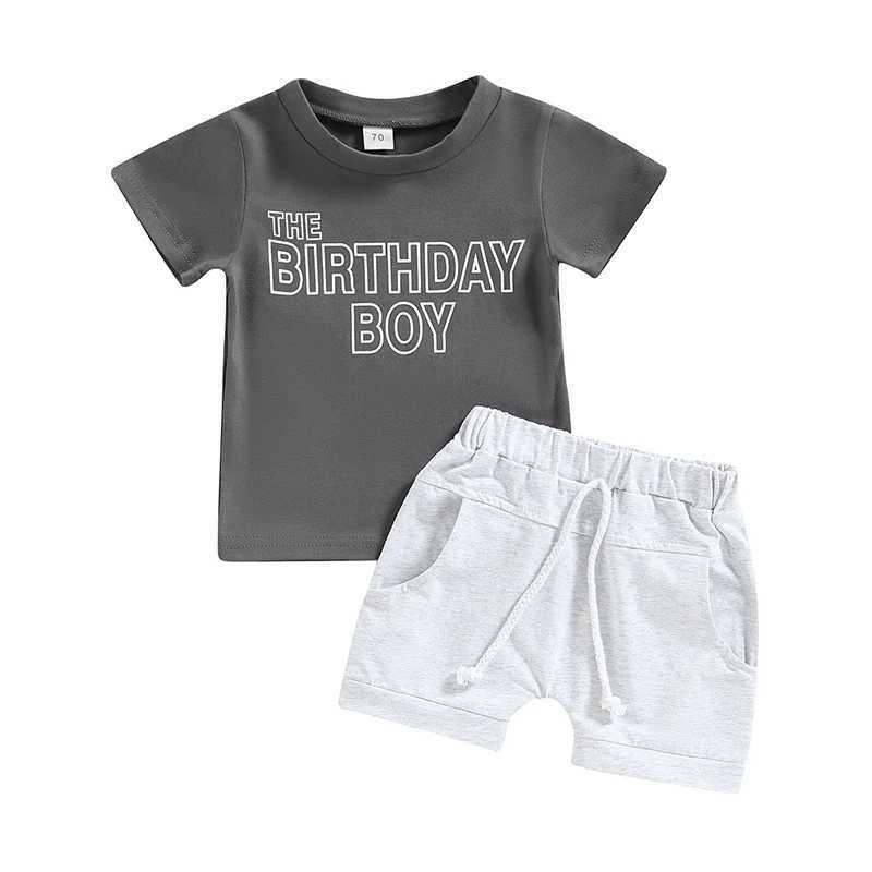 Clothing Sets 2023-01-11 Lioraitiin 0-3Years Kids Boys 2Pcs Clothes Short Sleeve Round Neck Letters Print Tops Short Drstring Pants Outfits