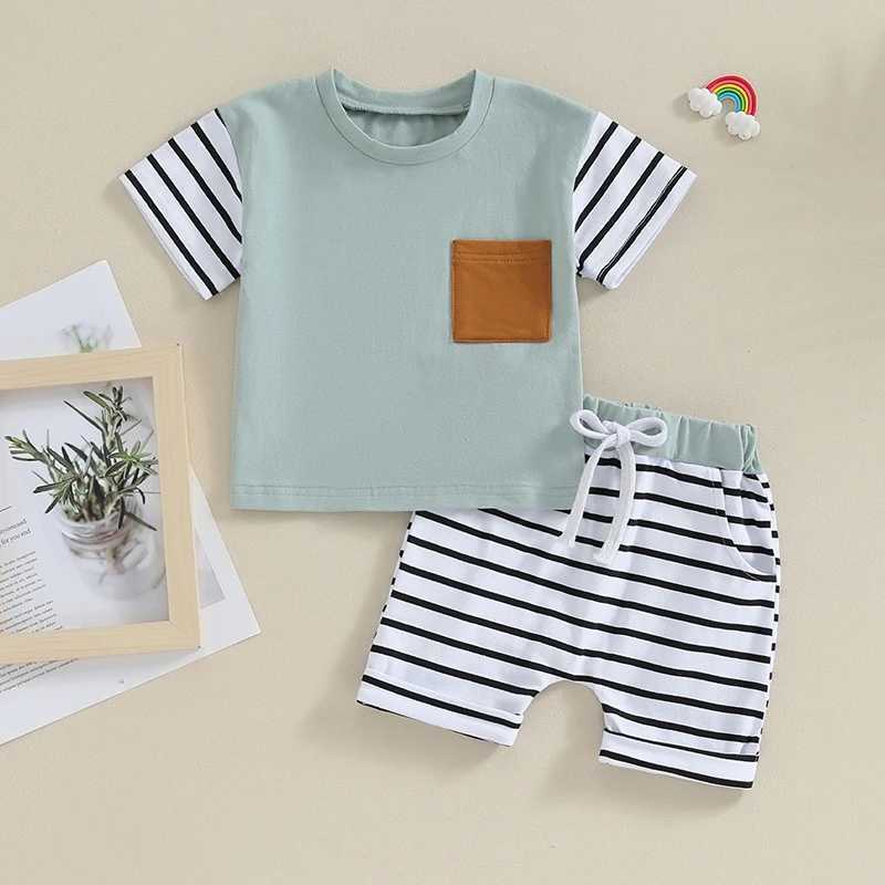 Clothing Sets 2023-11-04 Lioraitiin 0-3Y Newborn Baby Boy Shorts Set Summer Clothes Short Sleeve Crew Neck T-shirt with Striped Shorts Outfit