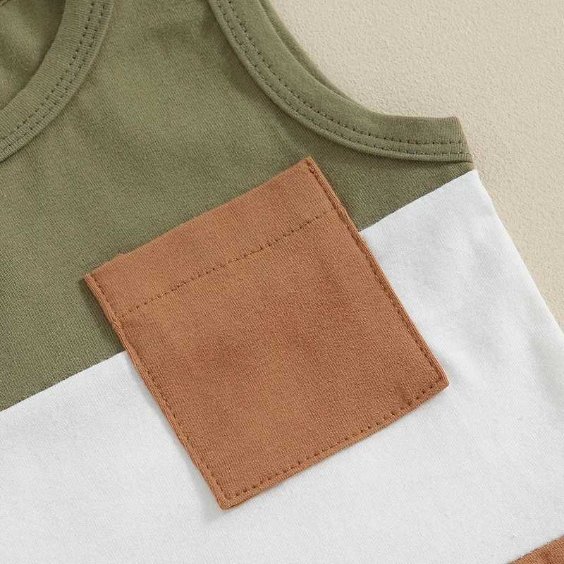 Clothing Sets Toddler Summer Boys Outfits Cotton Sleeveless Contrast Color Pocket Tank Tops + Shorts Clothes For Toddler Casual Clothes Sets O2G0