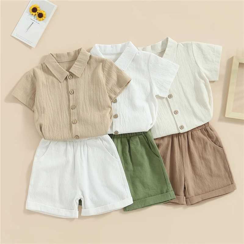 Clothing Sets 2Pcs Toddler Kid Boys Summer Outfits Short Sleeve Button Down Lapel Shirt + Shorts Set Baby Clothes Boys Clothing Suit
