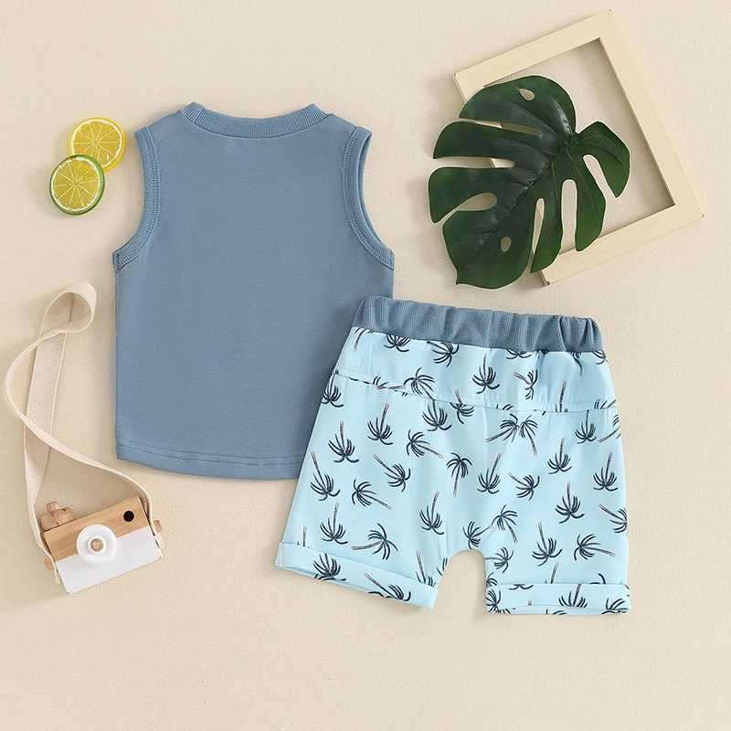 Clothing Sets 2024-04-03 Lioraitiin Toddler Baby Boys Summer Shorts Sets Sleeveless Tank Tops and Tropical Tree Print Shorts Sets