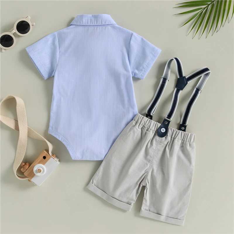 Clothing Sets Newborn Infant Boys Summer Gentleman Clothes Bowtie Turn-Down Collar Short Sleeve Romper and Bib Straps Shorts 2Pcs Suit
