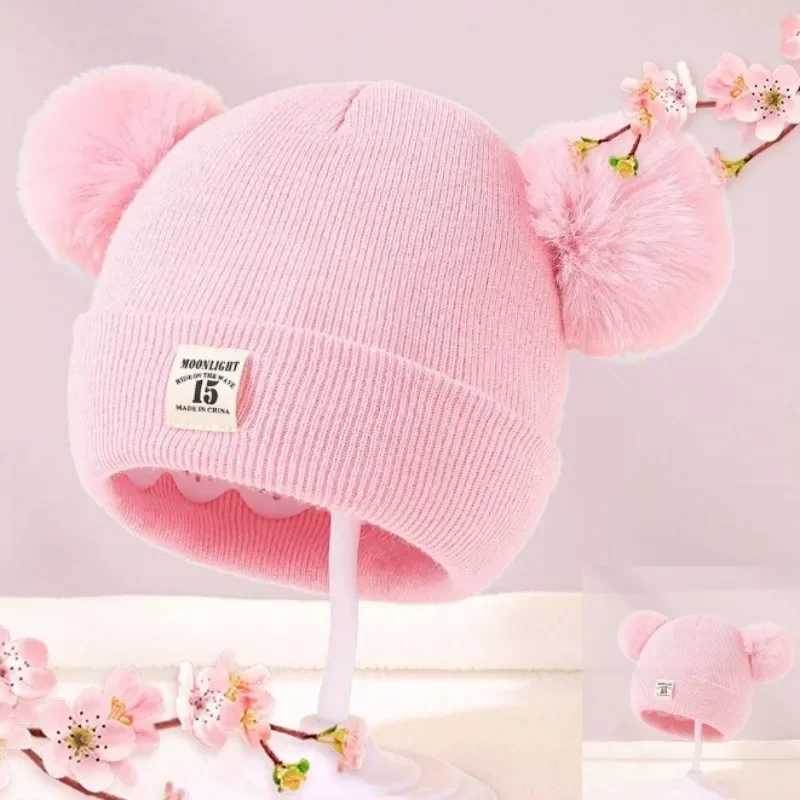 Autumn and winter baby warm knitted hat with Pom childrens knitted hat solid color childrens hat accessories for boys and girlsW240715