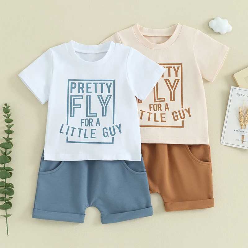 Clothing Sets 2024 Fashion Toddler Infant Baby Boys Summer Clothes Sets Short Sleeve Letter Print Tops and Drstring Shorts Sets