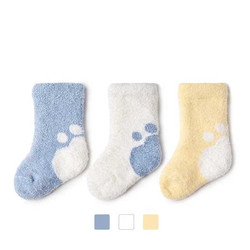 Baby girl boy winter warm thick socks newborn fur velvet anti slip solid floor socks baby cute clothing accessoriesW240715