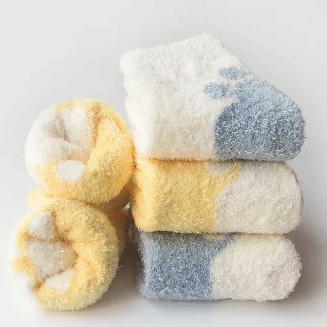 Baby girl boy winter warm thick socks newborn fur velvet anti slip solid floor socks baby cute clothing accessoriesW240715