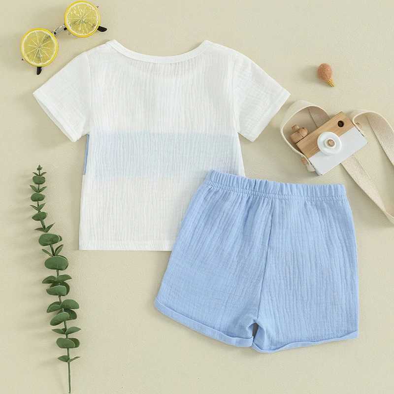 Clothing Sets 0-3Y Toddler Baby Boy Summer Clothes Cotton Soft Short Sleeve Contrast Color Tops and Solid Color Shorts 2Pcs Outfit 2FJ4