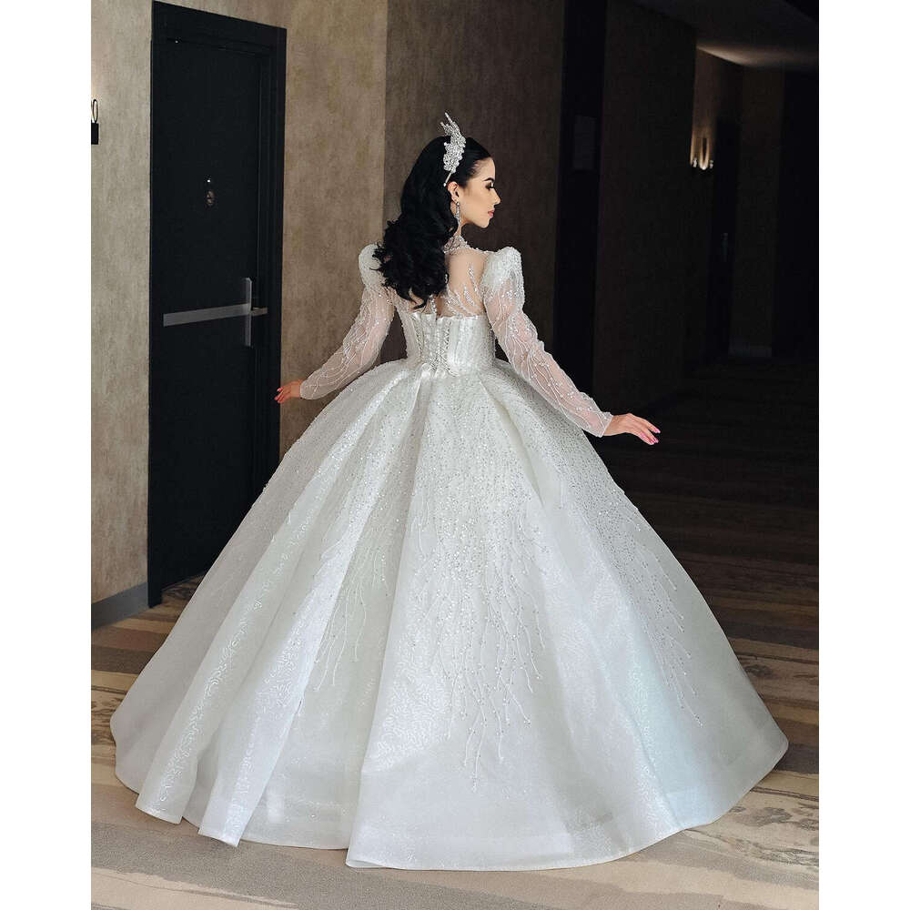 Dubai Ball Gown Wedding Dresses Long Sleeves Appliques Lace Bridal Custom Made Sweetheart Beading Robes De Mariee