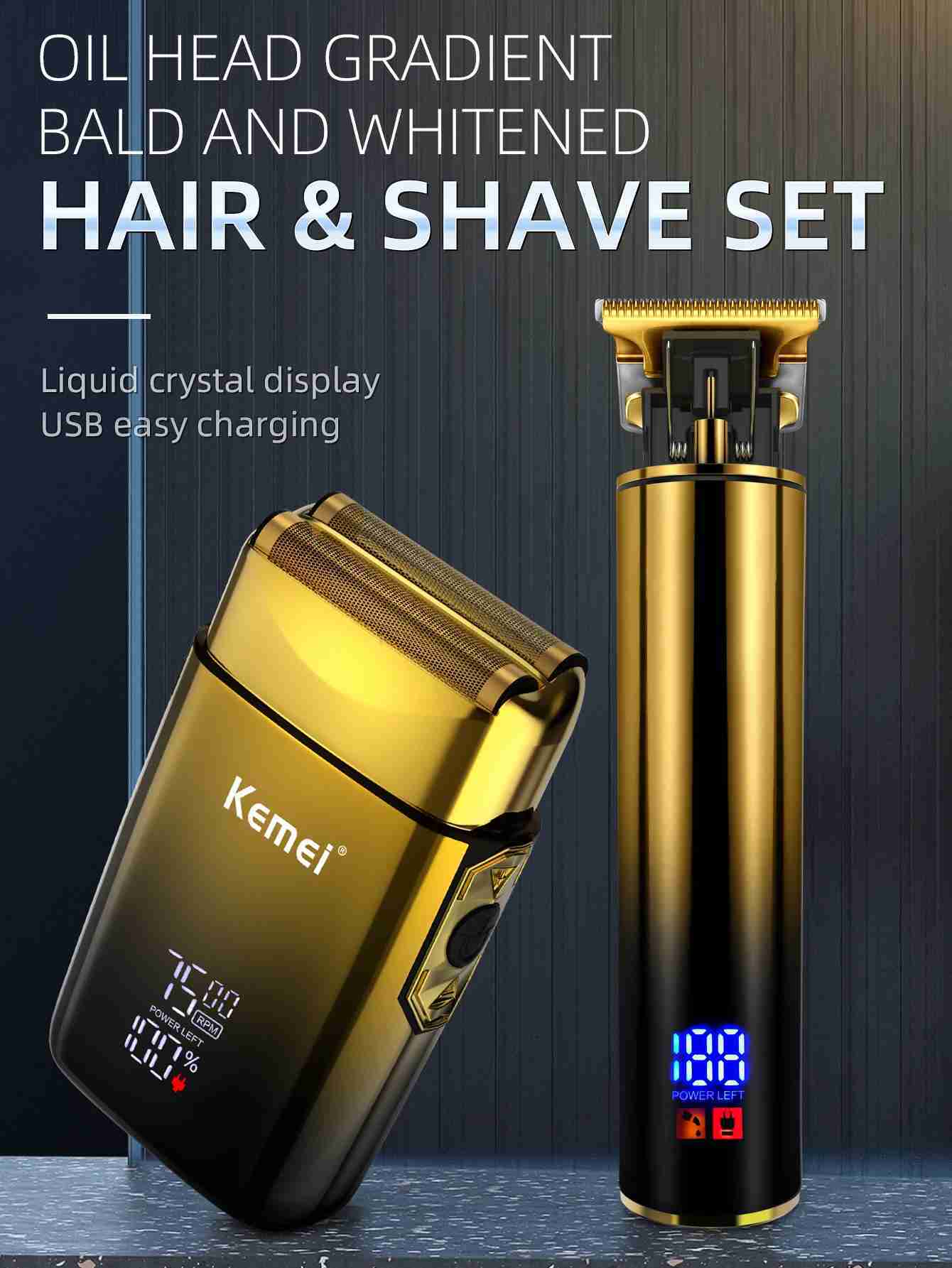 KEMEI 2-in-1 Electric Hair Trimmer Set Mens Foil Shaver Professional Razor Barber Haircut Kit Beard Trimmer with LCD Display M250403