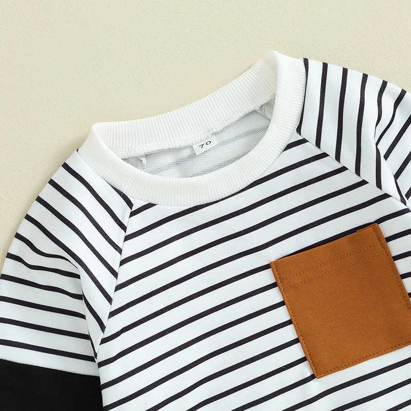 Clothing Sets Toddler Baby Boy Fall Clothes Stripe Print Long Sleeve Pocket Pullover Sweatshirt Elastic Waist Pants 2Pcs Warm Infant Outfits