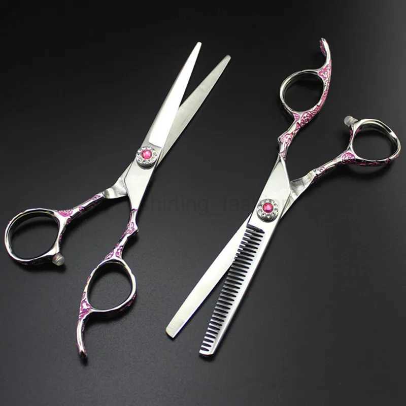 Professional japan 440c Pink Plum 6 hair scissors cutting barber makas cut hair salon thinning shears hairdressing scissorsCL240715