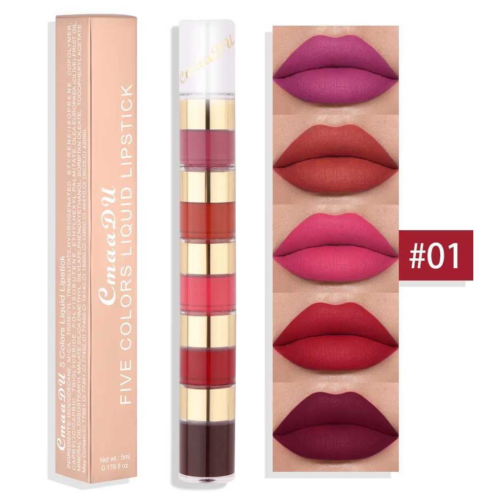 5 In 1 Matte Lipstick Kit Combo Strip Velvet Sexy Red Lip Tint Non-stick Cup Lip Gloss Lip Oil Makeup Lips Cosmetic Set zxx240715