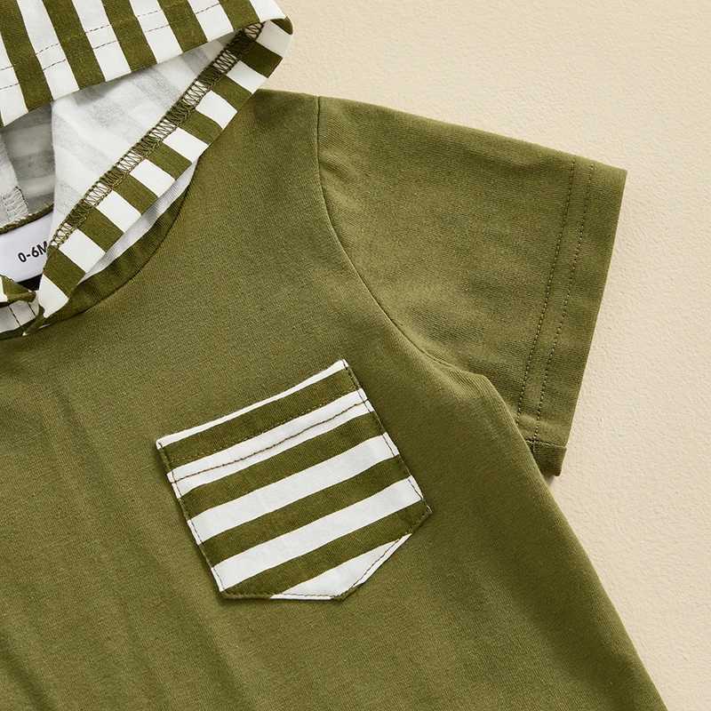 Clothing Sets Toddler Baby Boy Summer Clothes Hoodie Short Sleeve Sweatshirt Tops Striped Shorts Set 2Pcs Kids Casual Outfits