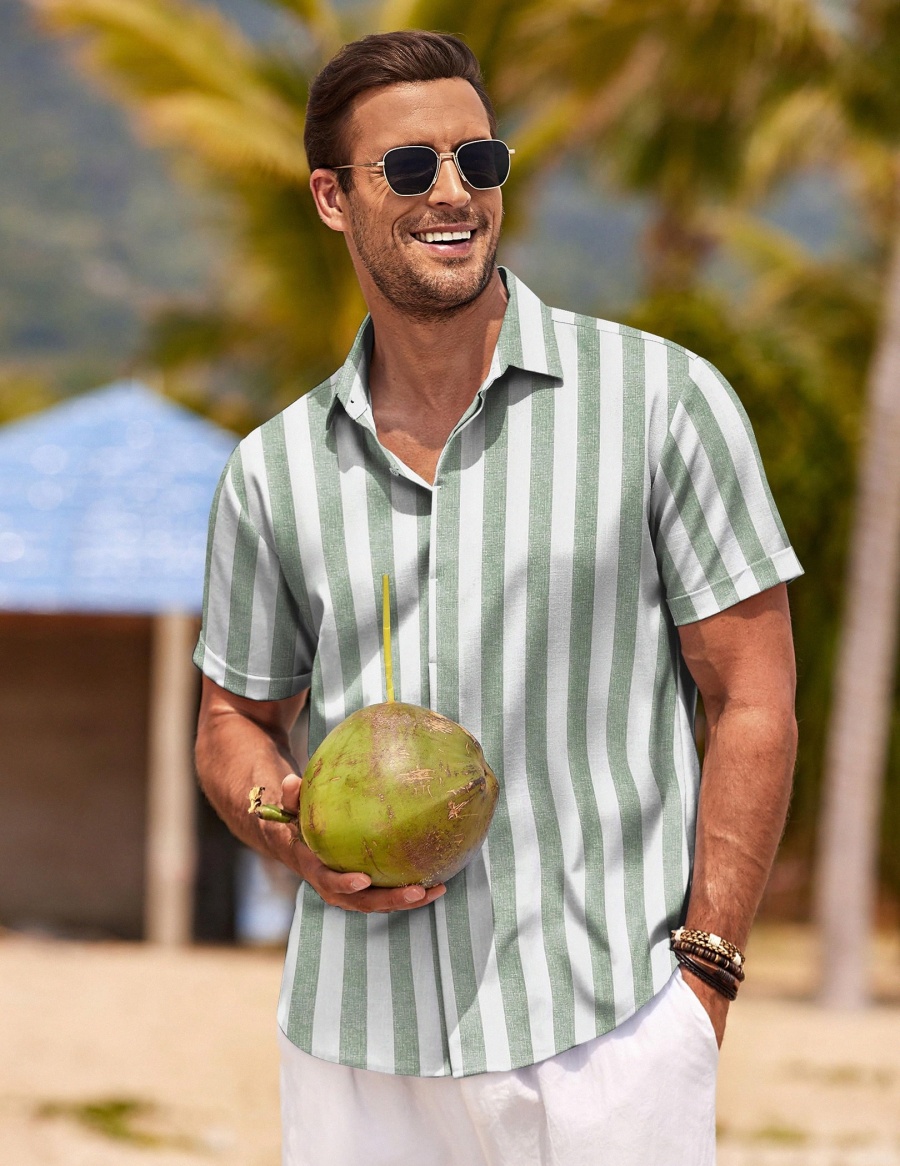 Men's Linen Shirts Short Sleeve Casual Shirts Button Down Shirt For Men Beach Summer Wedding Shirt C0Pg#