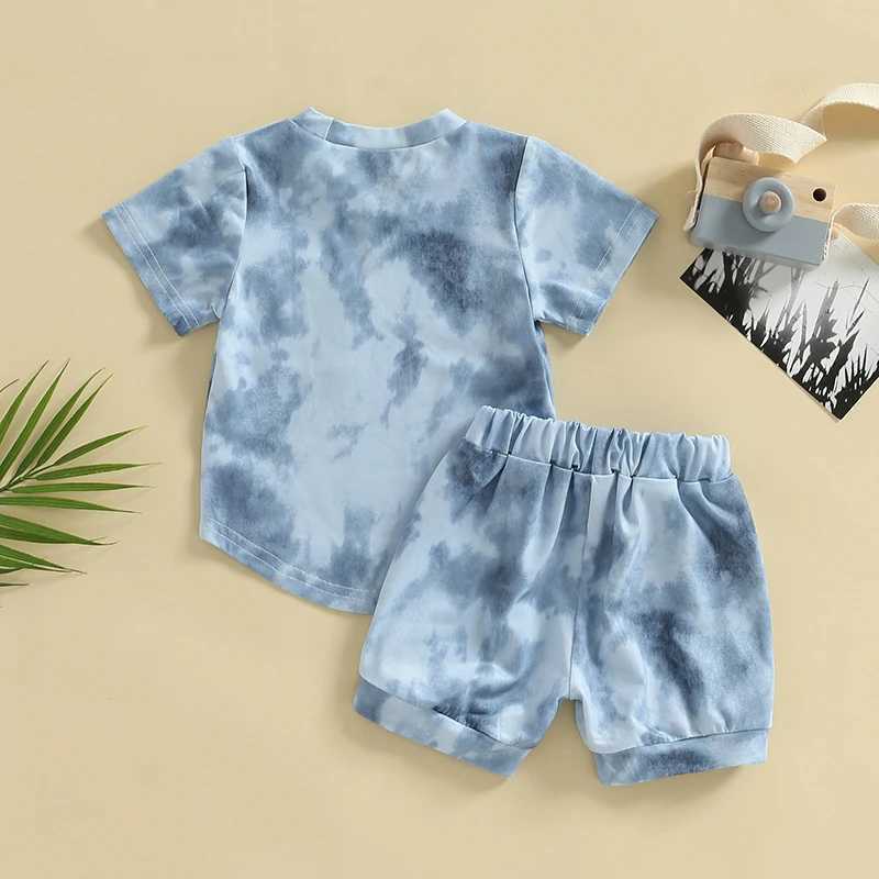 Clothing Sets Summer Baby Boys Suit Tie-dye Print Short Sleeve Crew Neck T-shirt + Elastic Waist Shorts 2Pcs Infant Sets Toddler Clothes 3I3Z