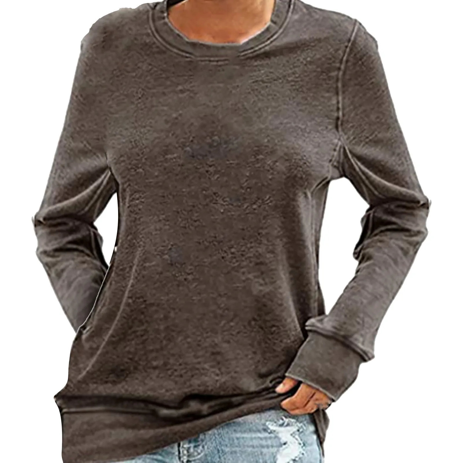 Elegant Long Sleeve Tops Round Neck Solid Color T Shirt For Womens Autumn Oversize Breath Comfty Casual 240712