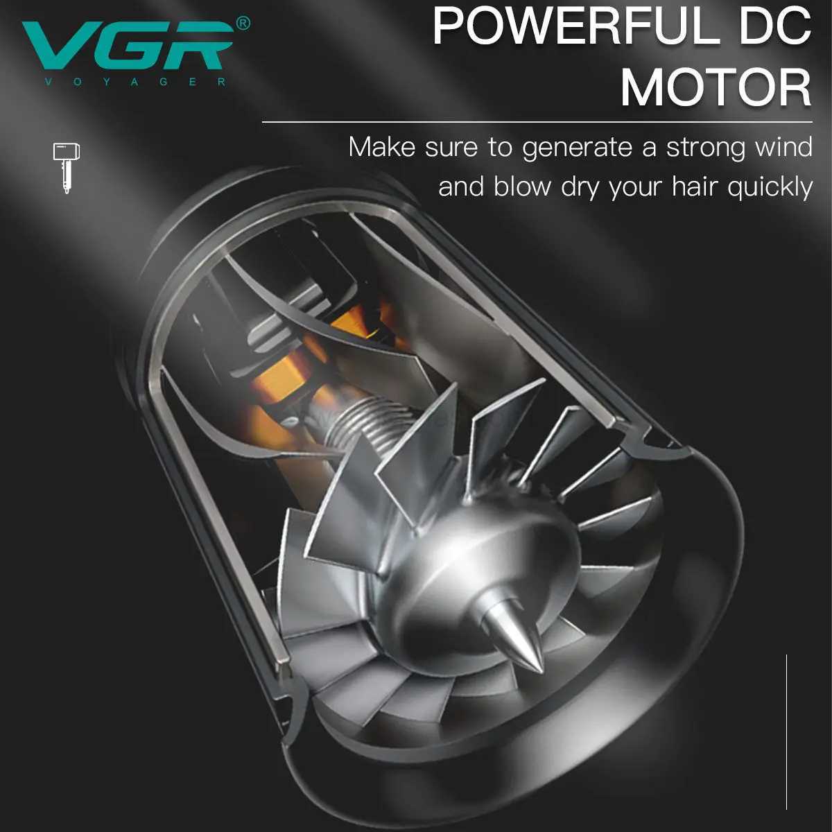 VGR Powerful Motor DC Mini Low Noise Professional Fast Dry Electric Travel Hair Blow Dryer with Foldable HandleB240715