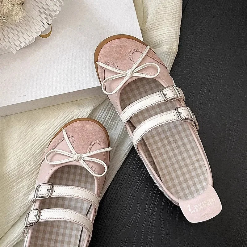 Women Flats Bow Ballet Dance Mary Jane Shoes Summer Sandals 2024 Fashion New Brand Dress Designer Casual Shallow atos Mujer 241106