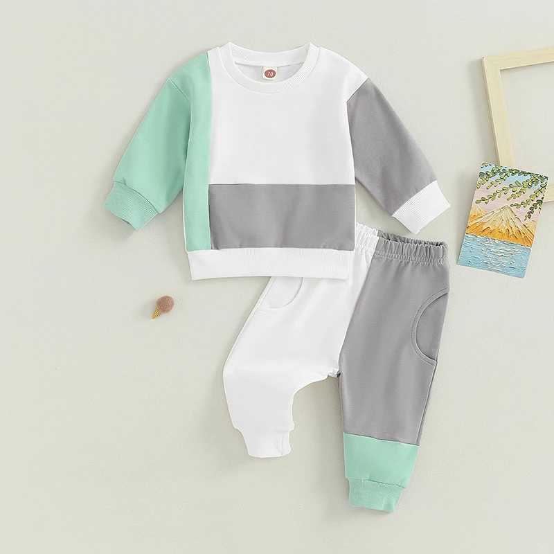 Clothing Sets 2023-07-22 Lioraitiin 0-3Years Toddler Boys 2Pcs Fall Casual Pants Sets Long Sleeve Contrast Color Sweatshirt Band Pants Set