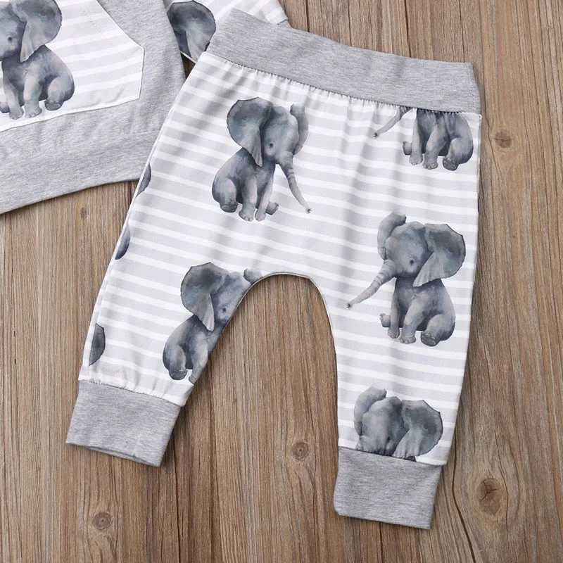 Clothing Sets 2019-07-10 Lioraitiin 0-18m Newborn Baby Boy Clothes Print Elephant Hoodies Tops Striped Long Pants Outfits Set Fall Clothes