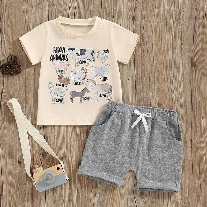 Clothing Sets 2024-04-09 Lioraitiin Baby Boys Summer Outfits Animal Print Short Sleeve T-Shirt and Elastic Shorts Set for Vacation Clothes Set