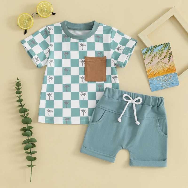 Clothing Sets Lioraitiin Summer Baby Boys Shorts Set Short Sleeve Plaid Tree Print T-shirt with Elastic Waist Shorts Outfit