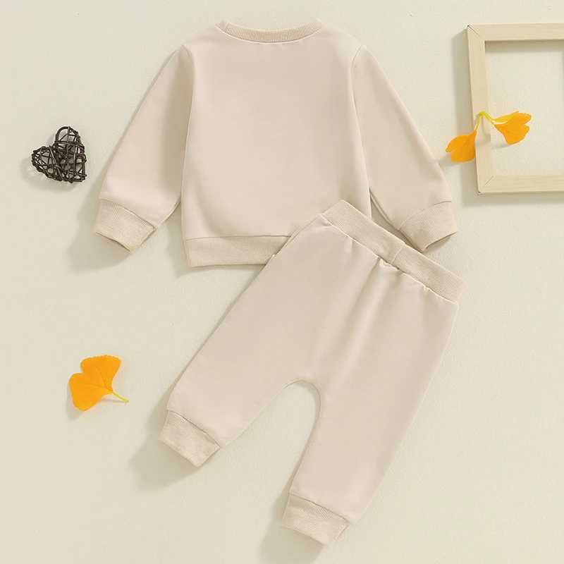 Clothing Sets 2024-05-29 Lioraitiin Toddler Pants Set Letter Print Long Sleeve Round Neck Sweatshirt Pockets Long Pants Outfits