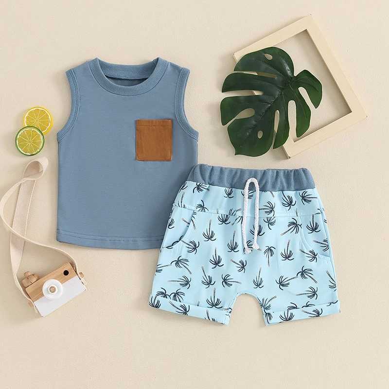 Clothing Sets 2024-04-03 Lioraitiin Toddler Baby Boys Summer Shorts Sets Sleeveless Tank Tops and Tropical Tree Print Shorts Sets