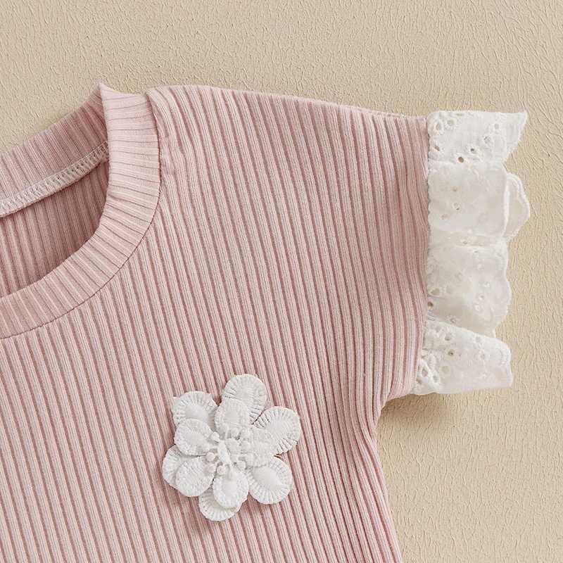 Clothing Sets 2024-04-23 Lioraitiin Kids Girls Shorts Set Short Sleeve Crew Neck Flower T-shirt with Shorts Patchwork Summer Outfit